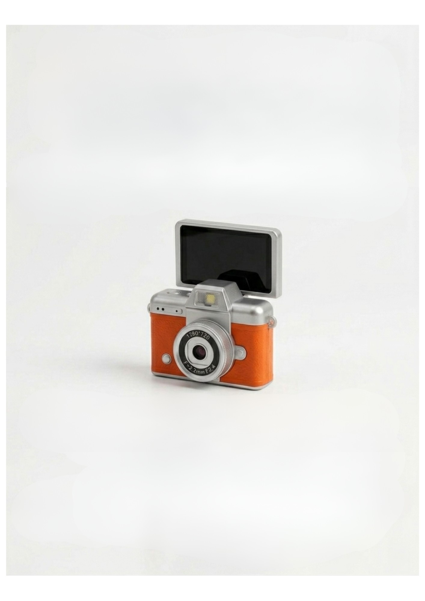 Mini cámara vintage naranja vista de frente